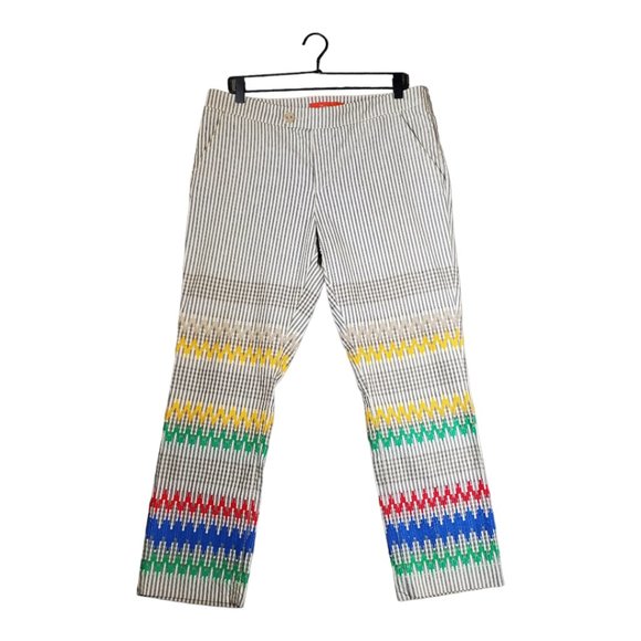 Cartonnier for Anthropology sz 12 Gray and White Stipe Embroidered Ankle Pants - Picture 1 of 12